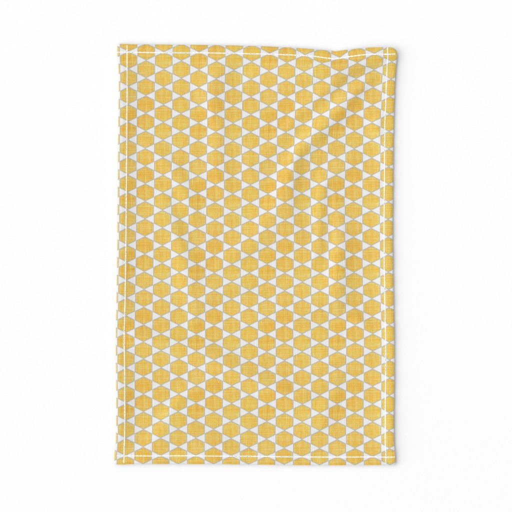 Faux Linen yellow hexagon on white