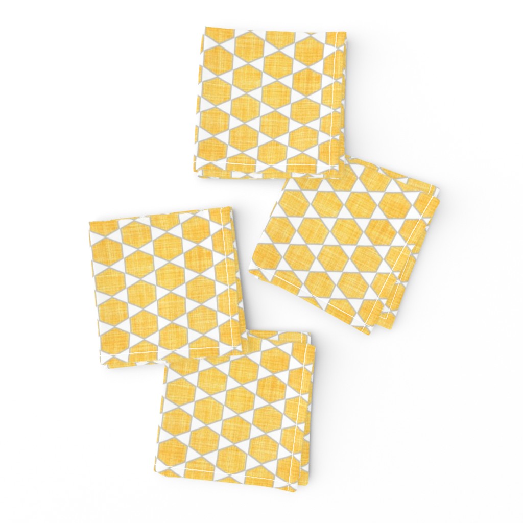 Faux Linen yellow hexagon on white