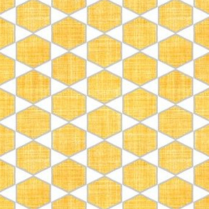 Faux Linen yellow hexagon on white