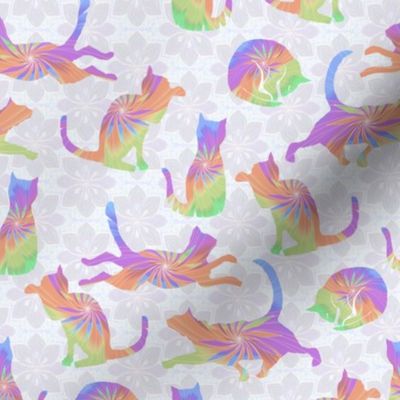 Pastel Rainbow Cats on pale Flowers