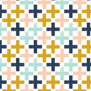 plus swiss cross navy blue mint peach gold fabric swiss cross fabric nursery fabric trendy nursery design