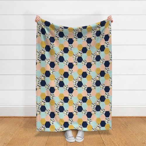 Roostery Cotton Sateen Sham Euro Flower Garden Cheater Quilt Hexagons Abstract Geometric Retro Spring Print Custom Bedding by Spoonflower