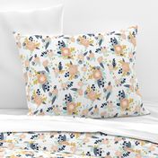 florals peach navy blue mint gold flowers painted floral painted flowers fabric nursery floral fabric