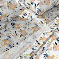 florals peach navy blue mint gold flowers painted floral painted flowers fabric nursery floral fabric