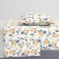 florals peach navy blue mint gold flowers painted floral painted flowers fabric nursery floral fabric