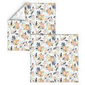 florals peach navy blue mint gold flowers painted floral painted flowers fabric nursery floral fabric