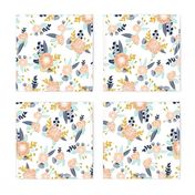 florals peach navy blue mint gold flowers painted floral painted flowers fabric nursery floral fabric