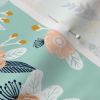 mint florals fabric nursery fabric les fleurs fabric flowers fabric flower fabric mint peach gold navy blue fabrics