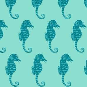 Seahorse XL teal on aqua