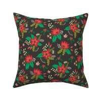 Vintage Christmas Holiday Flowers Floral on Black