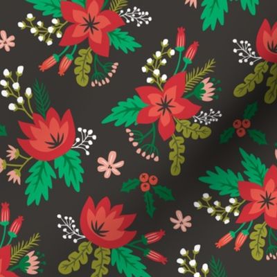 Vintage Christmas Holiday Flowers Floral on Black