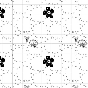 Black and White Flowers and Snails Coordinate