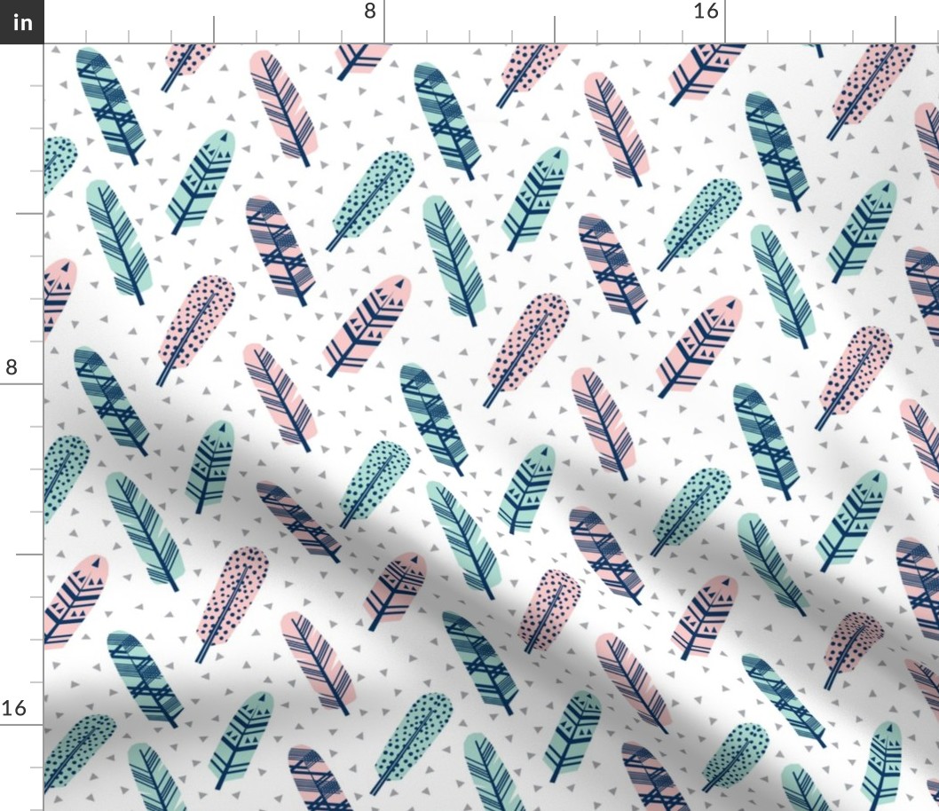 feathers, feather fabric boho girls mint and pink fabric feather fabric