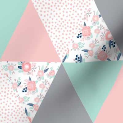 cheater quilt triangle quilts navy mint and pink floral baby blanket cute nursery baby fabric