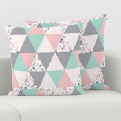 cheater quilt triangle quilts navy mint and pink floral baby blanket cute nursery baby fabric