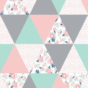 cheater quilt triangle quilts navy mint and pink floral baby blanket cute nursery baby fabric
