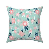 pink and mint florals baby girls nursery baby fabric cute fabric for girls navy blue mint and pink fabric