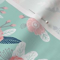 pink and mint florals baby girls nursery baby fabric cute fabric for girls navy blue mint and pink fabric