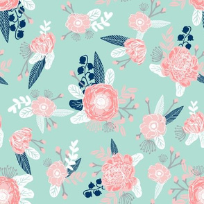 pink and mint florals baby girls nursery baby fabric cute fabric for girls navy blue mint and pink fabric