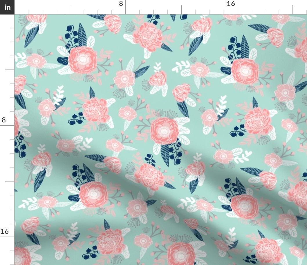 pink and mint florals baby girls nursery baby fabric cute fabric for girls navy blue mint and pink fabric