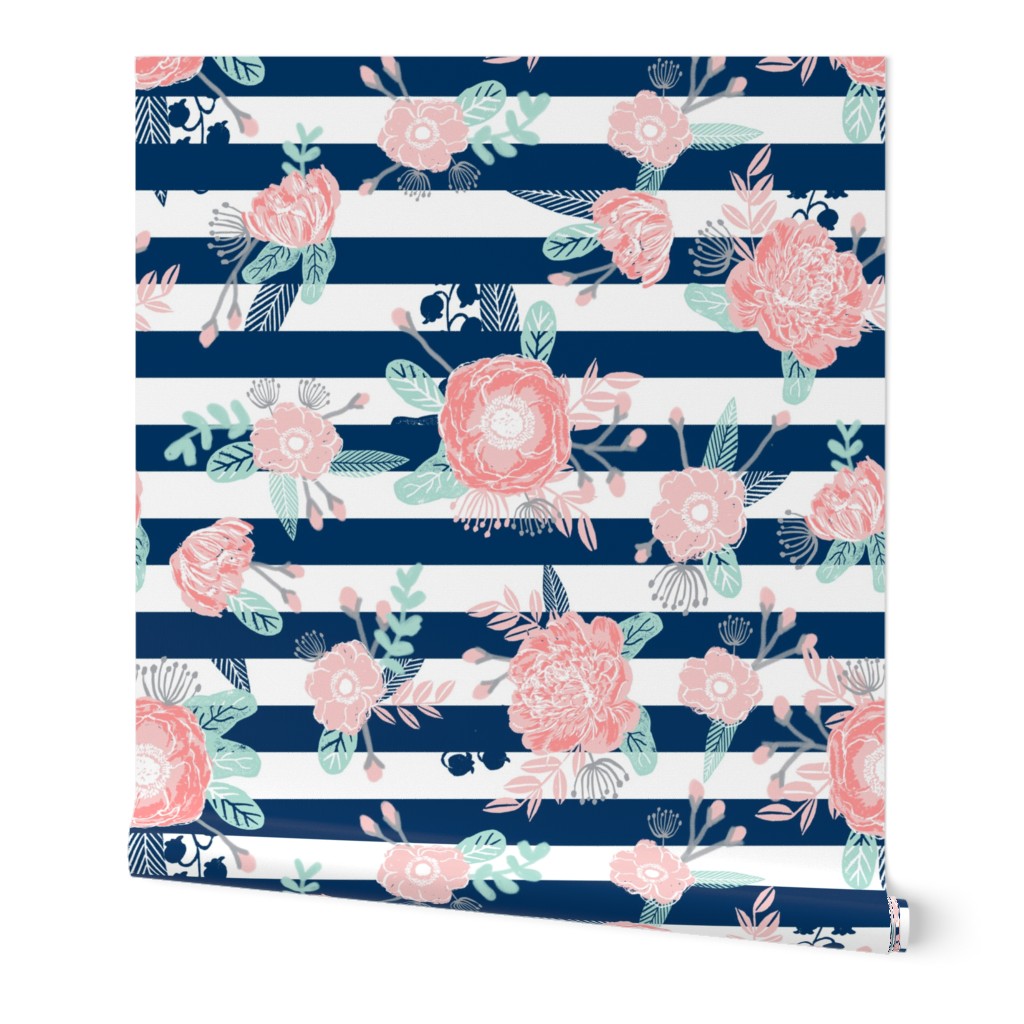 florals navy stripe girls baby girl fabric cute baby fabric baby nursery girls fabric