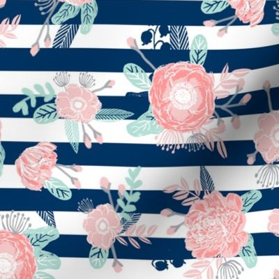 florals navy stripe girls baby girl fabric cute baby fabric baby nursery girls fabric