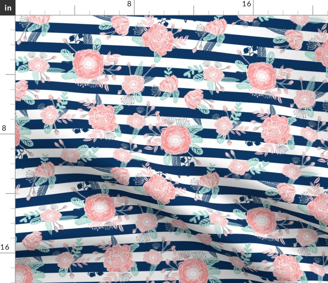 florals navy stripe girls baby girl fabric cute baby fabric baby nursery girls fabric