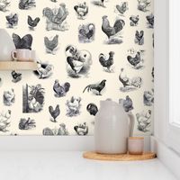 Rooster Strut Cream Black Toile