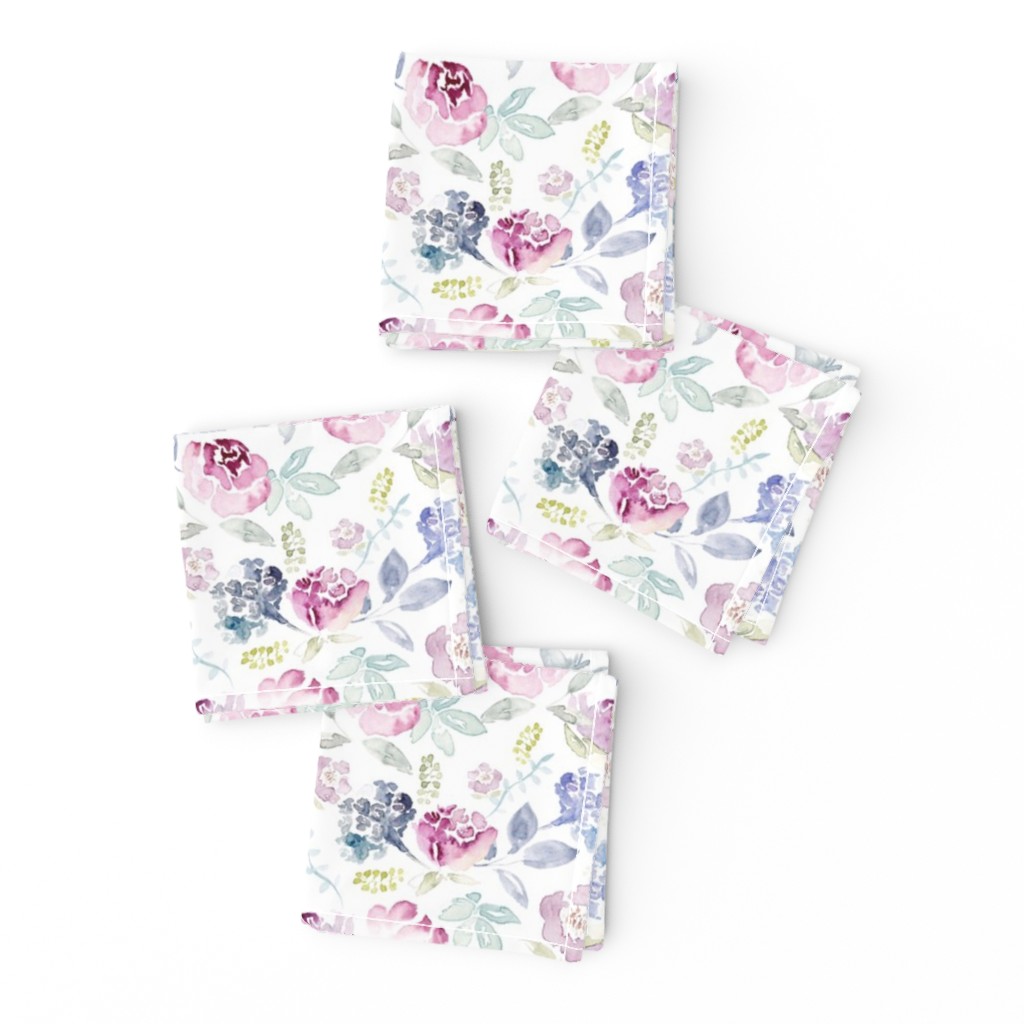 Watercolour Florals Vintage Faded Style on White MEDIUM