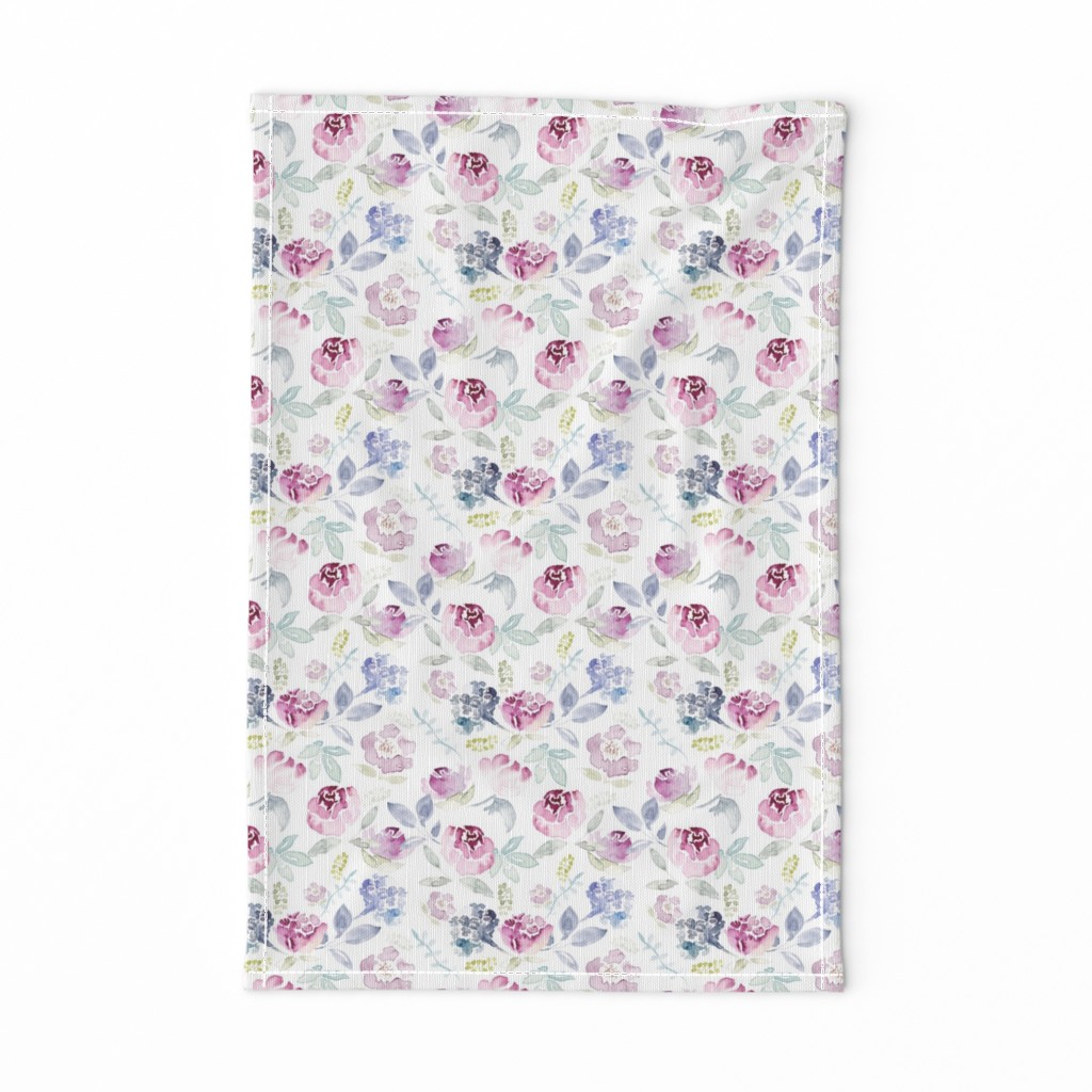 Watercolour Florals Vintage Faded Style on White MEDIUM