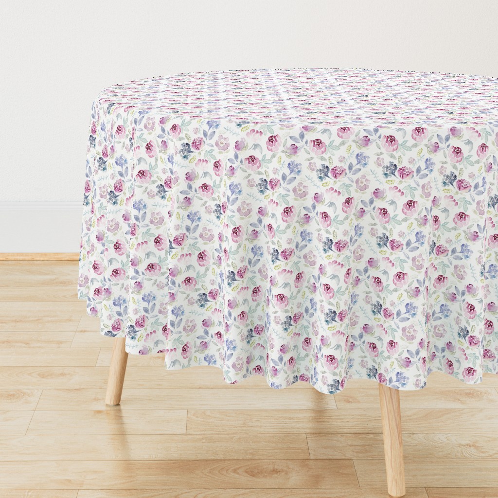 Watercolour Florals Vintage Faded Style on White MEDIUM