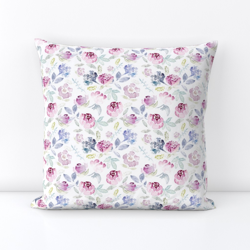 Watercolour Florals Vintage Faded Style on White MEDIUM