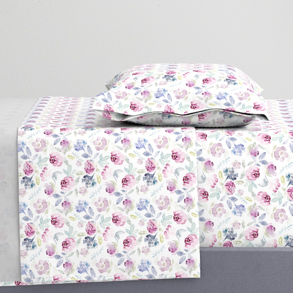 Watercolour Florals Vintage Faded Style on White MEDIUM