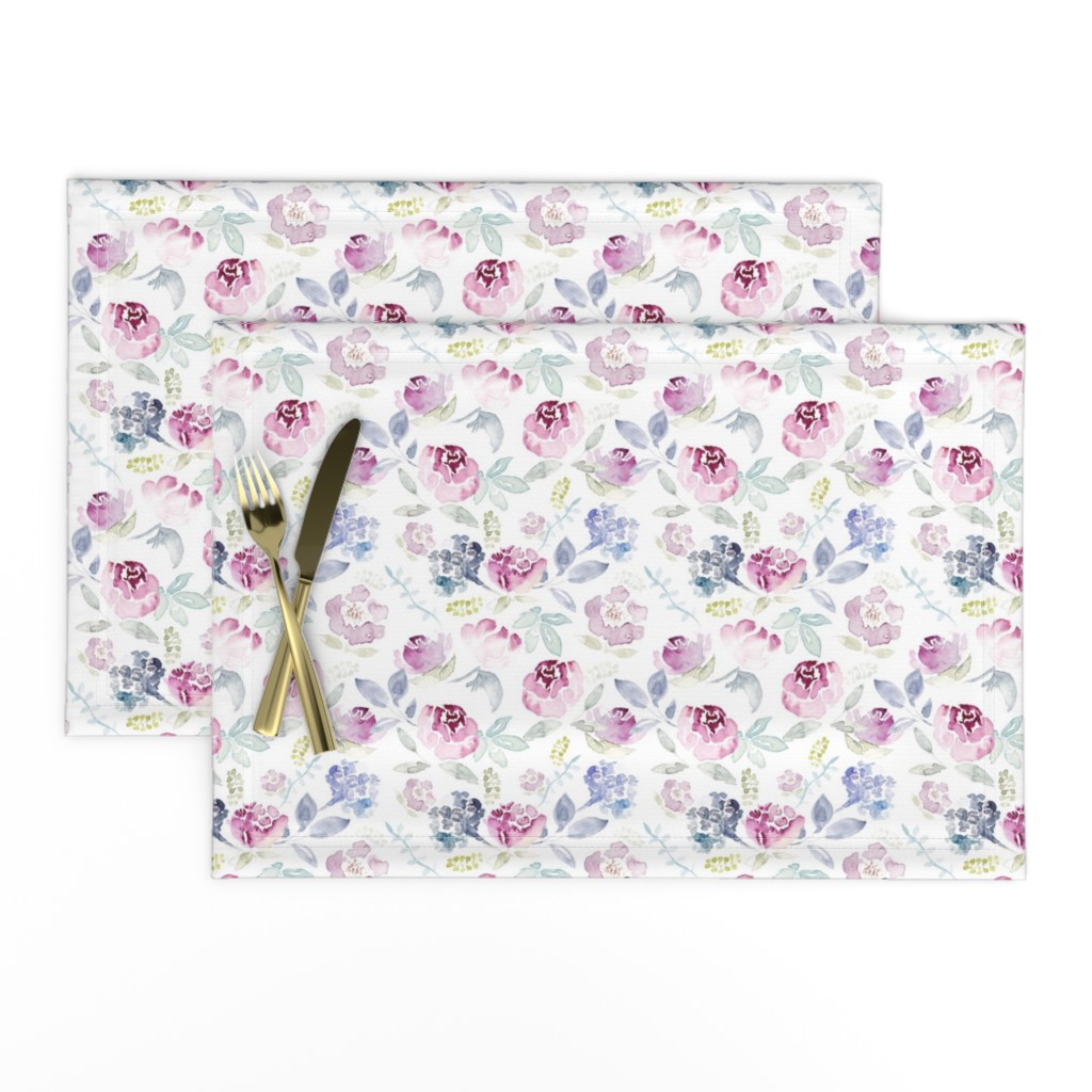 Watercolour Florals Vintage Faded Style on White MEDIUM