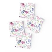 Watercolour Florals Vintage Faded Style on White MEDIUM