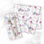 Watercolour Florals Vintage Faded Style on White MEDIUM