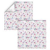 Watercolour Florals Vintage Faded Style on White MEDIUM