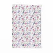 Watercolour Florals Vintage Faded Style on White MEDIUM