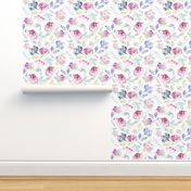 Watercolour Florals Vintage Faded Style on White MEDIUM