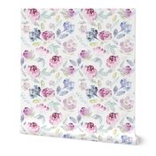 Watercolour Florals Vintage Faded Style on White MEDIUM