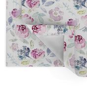 Watercolour Florals Vintage Faded Style on White MEDIUM