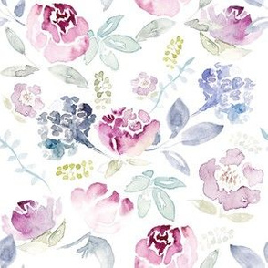 Watercolour Florals Vintage Faded Style on White MEDIUM