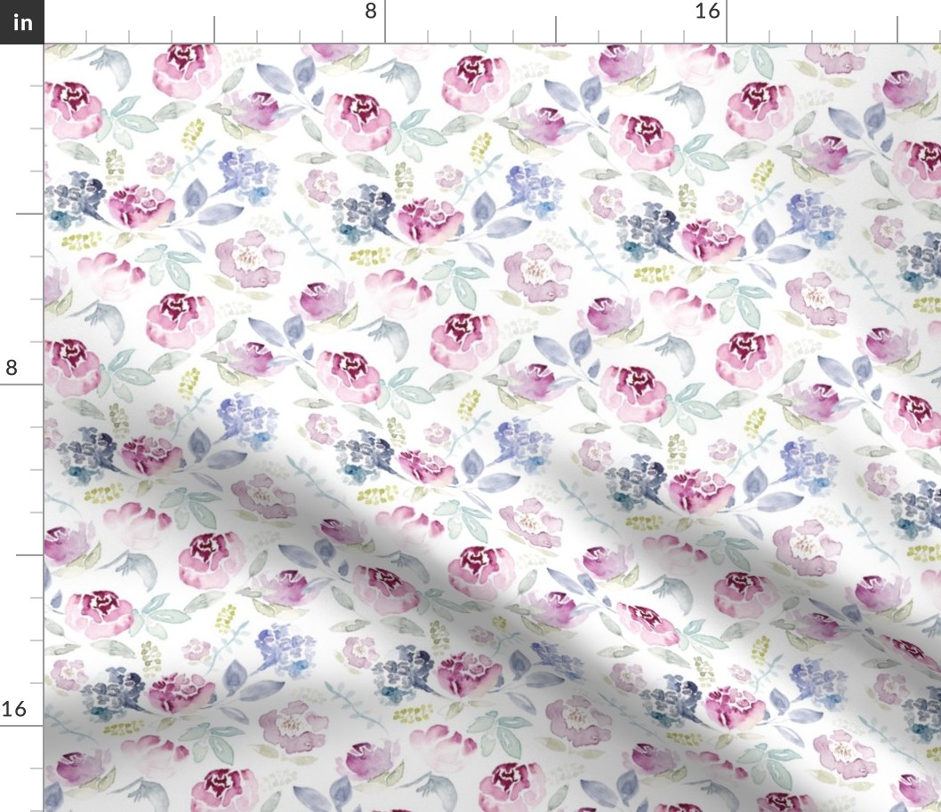 Watercolour Florals Vintage Faded Style on White MEDIUM