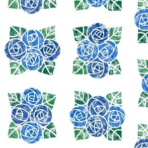 Craftsmen Round Roses Tiles White Blue