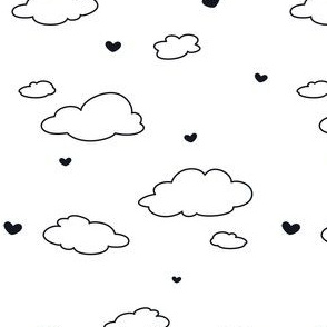 Clouds and Hearts (Black and White)