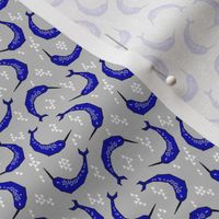 narwhals // cobalt blue and white grey narwhal fabric 
