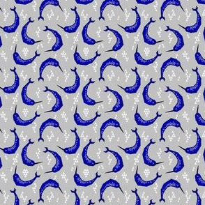 narwhals // cobalt blue and white grey narwhal fabric 