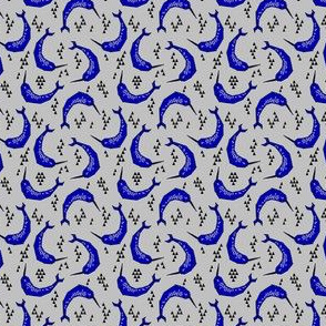 narwhals // cobalt blue and white grey narwhal fabric 