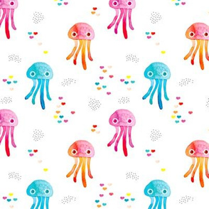 watercolor under water ocean life jelly fish and coral squid colorful girls