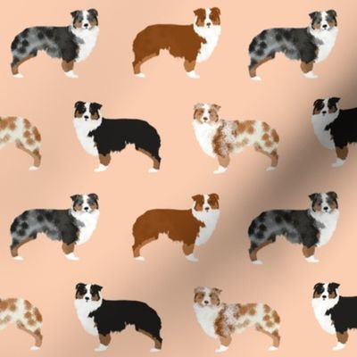 australian shepherd dogs peach fabric cute peach blush dogs red merle blue merle cute dog fabrics dog breed fabric